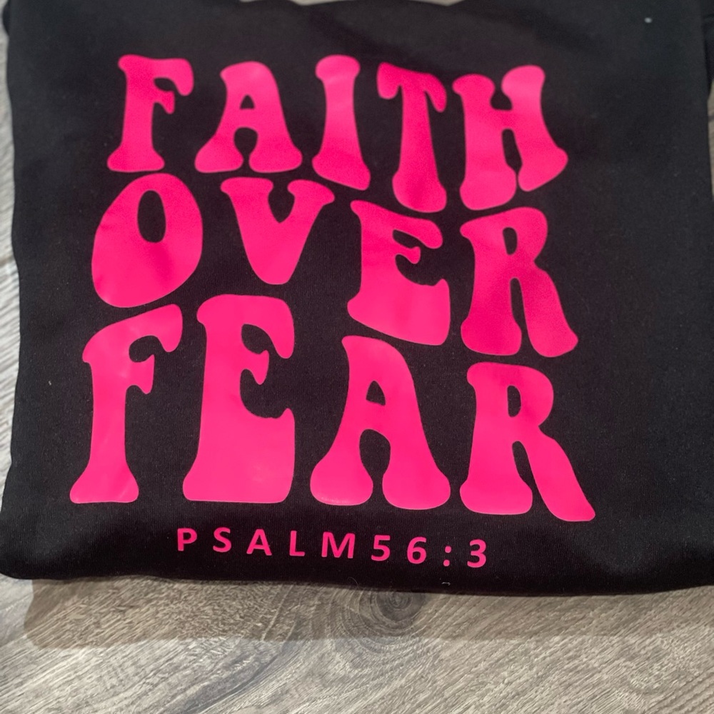 Black Hoodie with Pink Faith Over Fear Print